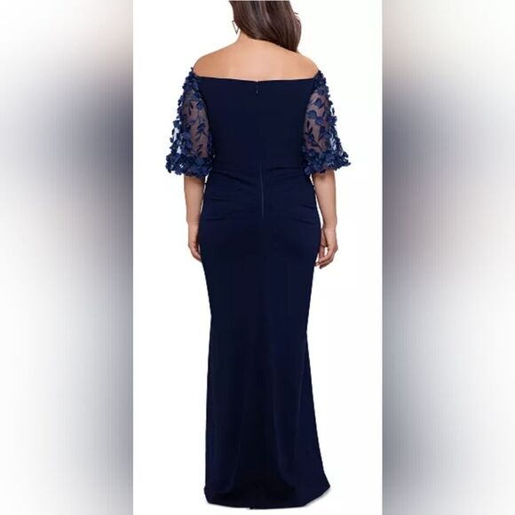 XSCAPE Plus Size Off-The-Shoulder Embellished-Sleeve Gown NWT sz 16 Blue - Picture 2 of 7